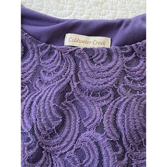 Coldwater Creek Purple Lace Knee Length Dress Size 4 Cap Sleeve​ - Picture 7 of 14